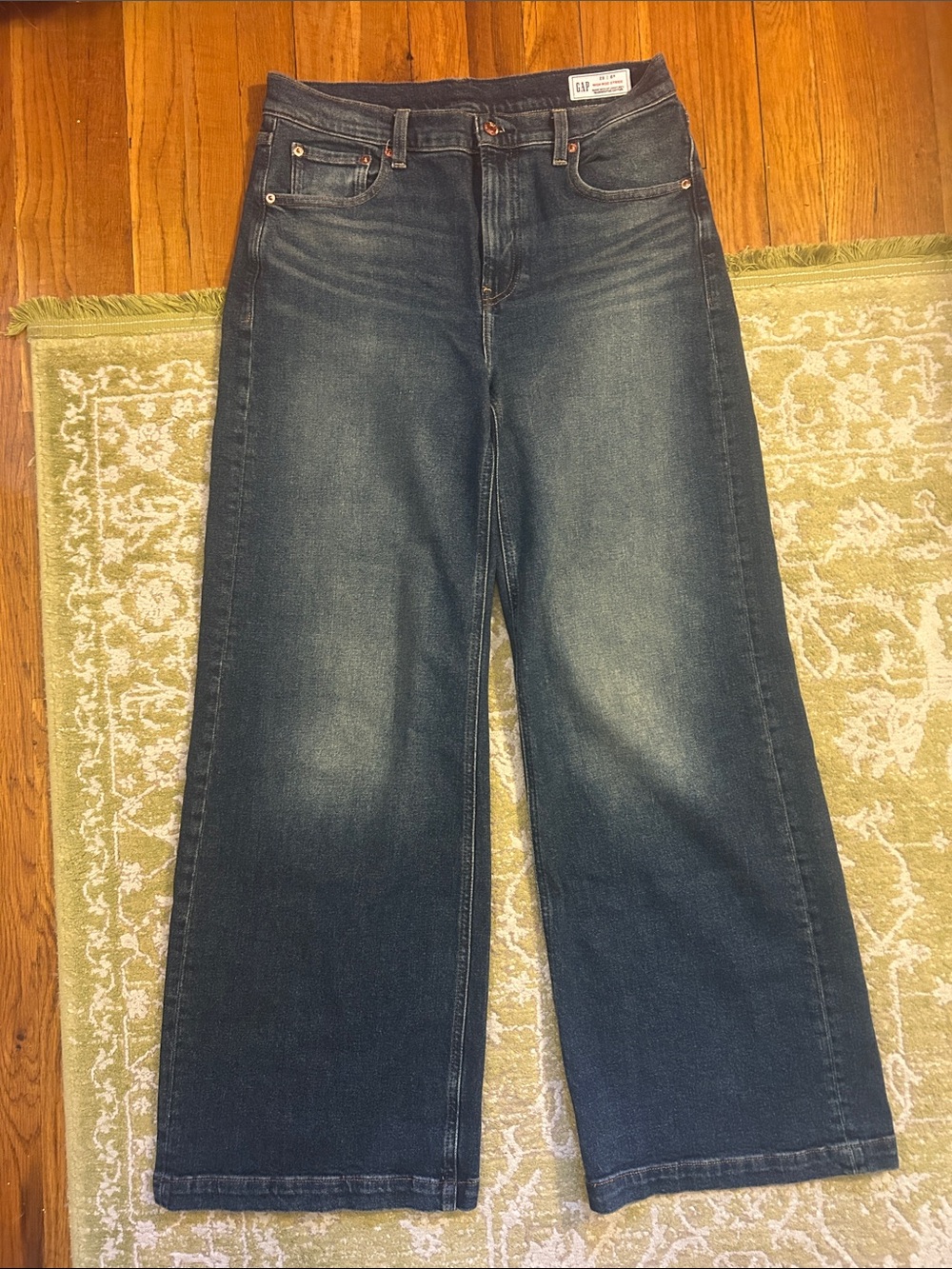GAP Women's High Rise Stride Jeans - Dark Blue Wash with faded detail